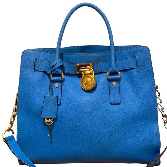 ❤️SOLD❤️MICHAEL Michael Kors Hamilton Heritage Blue PadLock Saffiano Leather Bag - Picture 1 of 10